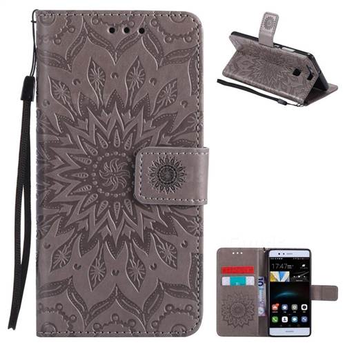 Embossing Sunflower Leather Wallet Case for Huawei P9 - Gray