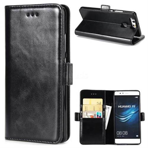 Luxury Crazy Horse PU Leather Wallet Case for Huawei P9 - Black