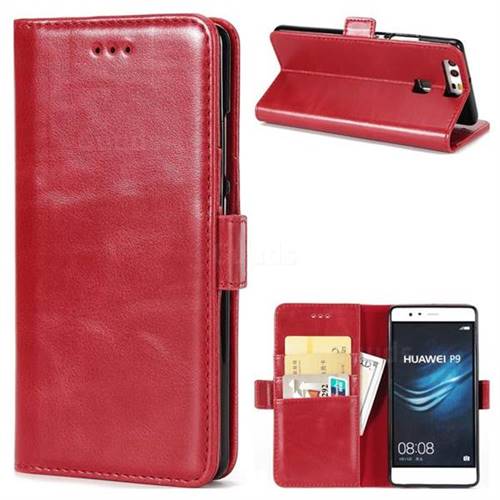 Luxury Crazy Horse PU Leather Wallet Case for Huawei P9 - Red