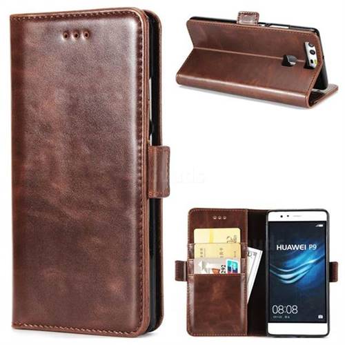 Luxury Crazy Horse PU Leather Wallet Case for Huawei P9 - Coffee