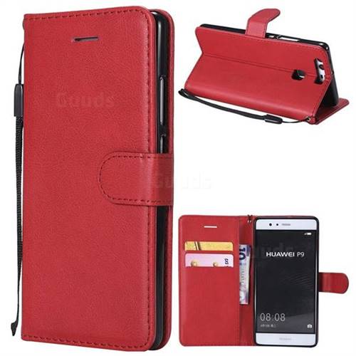 Retro Greek Classic Smooth PU Leather Wallet Phone Case for Huawei P9 - Red