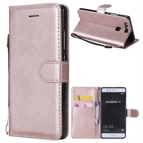 Retro Greek Classic Smooth PU Leather Wallet Phone Case for Huawei P9 - Rose Gold