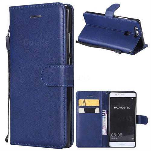 Retro Greek Classic Smooth PU Leather Wallet Phone Case for Huawei P9 - Blue