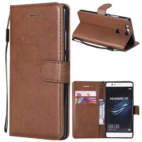 Retro Greek Classic Smooth PU Leather Wallet Phone Case for Huawei P9 - Brown