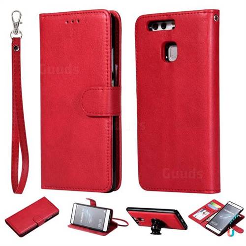 Retro Greek Detachable Magnetic PU Leather Wallet Phone Case for Huawei P9 - Red
