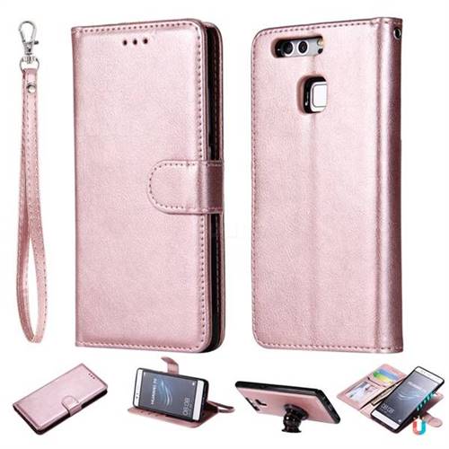 Retro Greek Detachable Magnetic PU Leather Wallet Phone Case for Huawei P9 - Rose Gold