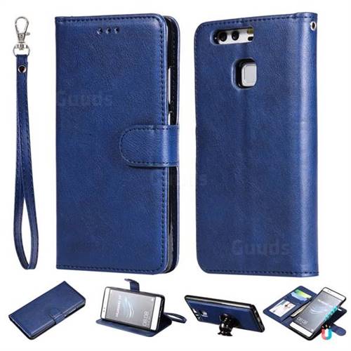 Retro Greek Detachable Magnetic PU Leather Wallet Phone Case for Huawei P9 - Blue