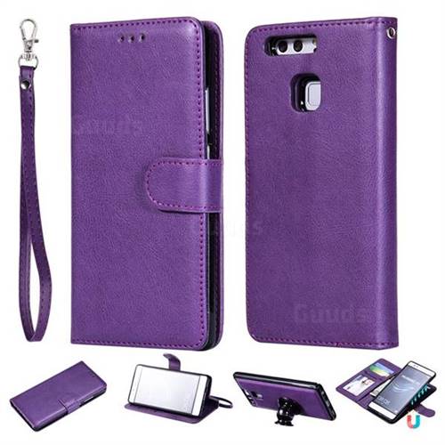 Retro Greek Detachable Magnetic PU Leather Wallet Phone Case for Huawei P9 - Purple