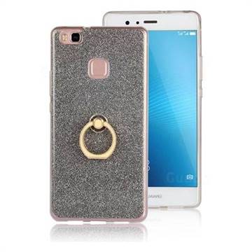 Luxury Soft TPU Glitter Back Ring Cover with 360 Rotate Finger Holder Buckle for Huawei P9 Lite G9 Lite - Black