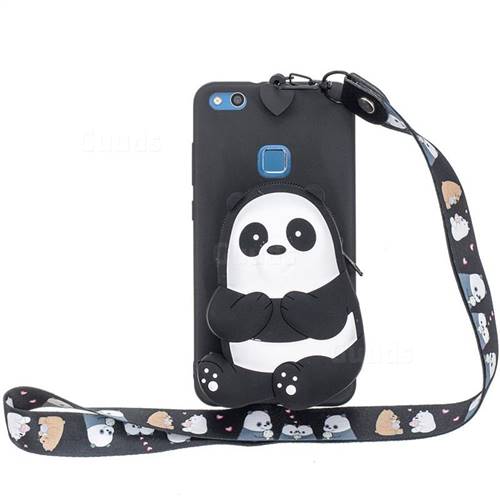 Cute Panda Neck Lanyard Zipper Wallet Silicone Case for Huawei P9 Lite G9 Lite