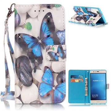 Blue Butterflies 3D Painted Leather Wallet Case for HuaWei P9 Lite G9 Lite