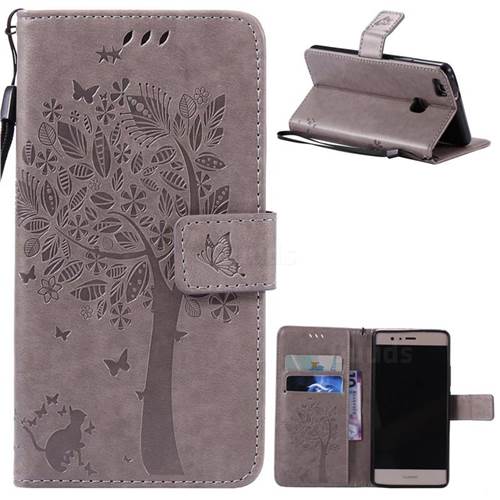Embossing Butterfly Tree Leather Wallet Case for Huawei P9 Lite P9lite - Grey