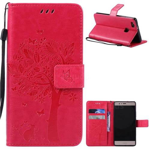 Embossing Butterfly Tree Leather Wallet Case for Huawei P9 Lite P9lite - Rose