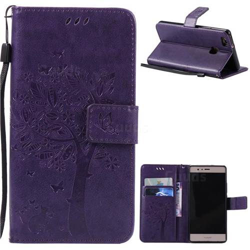 Embossing Butterfly Tree Leather Wallet Case for Huawei P9 Lite P9lite - Purple
