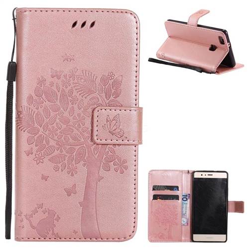 Embossing Butterfly Tree Leather Wallet Case for Huawei P9 Lite G9 Lite - Rose Pink