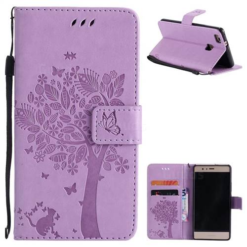 Embossing Butterfly Tree Leather Wallet Case for Huawei P9 Lite G9 Lite - Violet