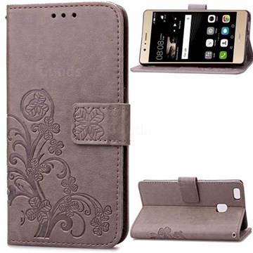 Embossing Imprint Four-Leaf Clover Leather Wallet Case for Huawei P9 Lite P9lite - Gray