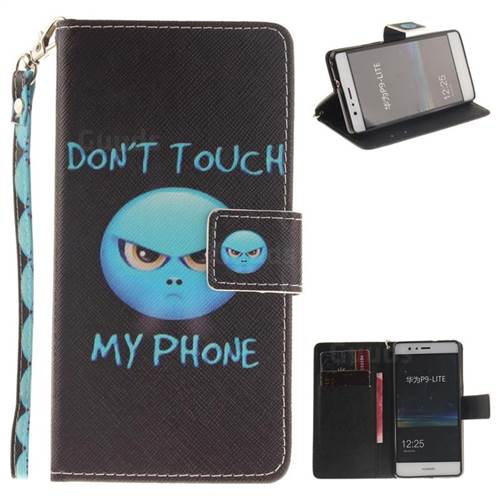 Not Touch My Phone Hand Strap Leather Wallet Case for Huawei P9 Lite G9 Lite
