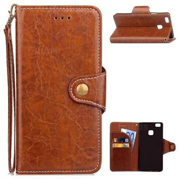 Retro Wax Oil Skin Leather Wallet Case for Huawei P9 Lite G9 Lite - Brown