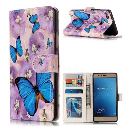 Purple Flowers Butterfly 3D Relief Oil PU Leather Wallet Case for Huawei P9 Lite G9 Lite
