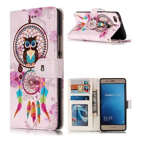 Wind Chimes Owl 3D Relief Oil PU Leather Wallet Case for Huawei P9 Lite G9 Lite
