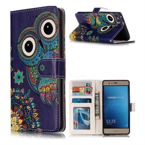 Folk Owl 3D Relief Oil PU Leather Wallet Case for Huawei P9 Lite G9 Lite