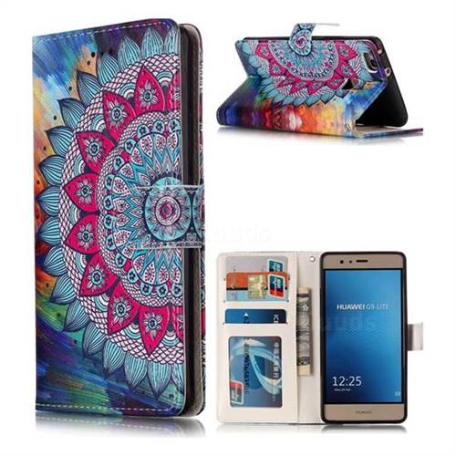 Mandala Flower 3D Relief Oil PU Leather Wallet Case for Huawei P9 Lite G9 Lite