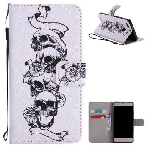 Skull Head PU Leather Wallet Case for Huawei P9 Lite G9 Lite