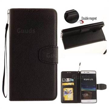 Litchi Pattern PU Leather Wallet Case for Huawei P9 Lite G9 Lite - Black