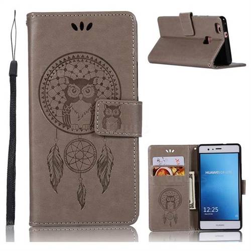 Intricate Embossing Owl Campanula Leather Wallet Case for Huawei P9 Lite G9 Lite - Grey