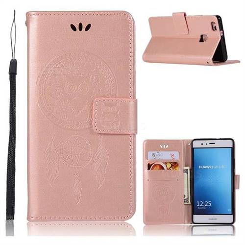 Intricate Embossing Owl Campanula Leather Wallet Case for Huawei P9 Lite G9 Lite - Rose Gold