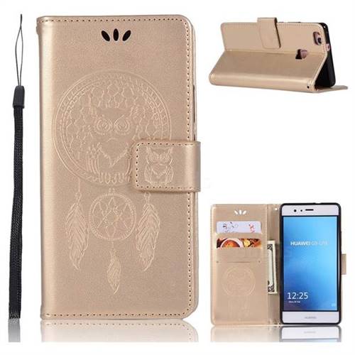 Intricate Embossing Owl Campanula Leather Wallet Case for Huawei P9 Lite G9 Lite - Champagne