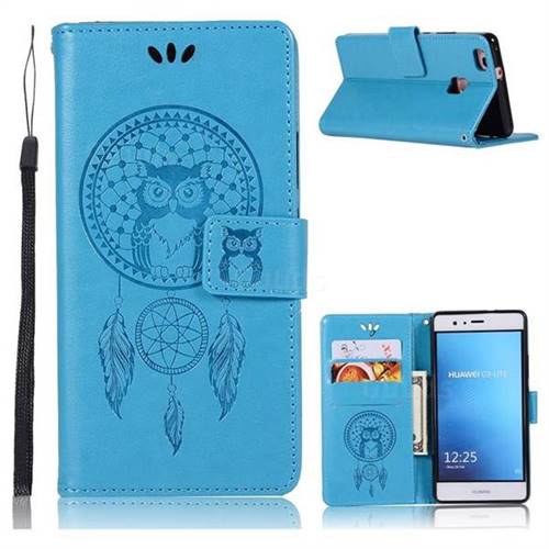 Intricate Embossing Owl Campanula Leather Wallet Case for Huawei P9 Lite G9 Lite - Blue