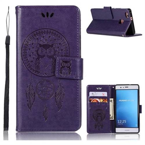 Intricate Embossing Owl Campanula Leather Wallet Case for Huawei P9 Lite G9 Lite - Purple