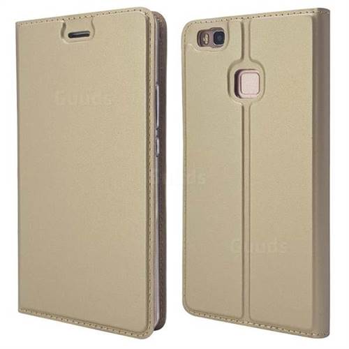 Ultra Slim Card Magnetic Automatic Suction Leather Wallet Case for Huawei P9 Lite G9 Lite - Champagne