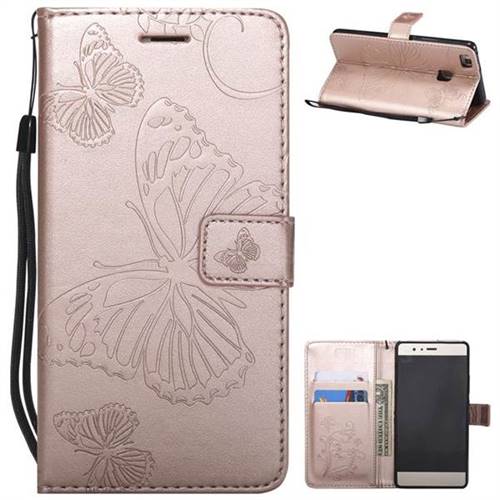 Embossing 3D Butterfly Leather Wallet Case for Huawei P9 Lite G9 Lite - Rose Gold