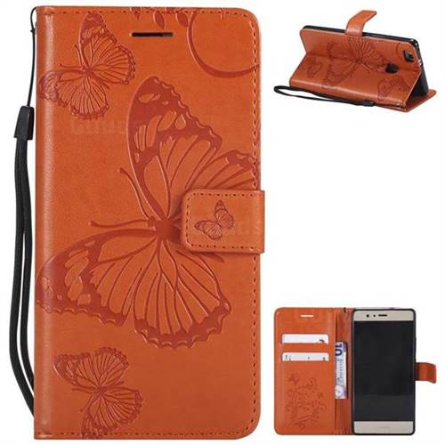 Embossing 3D Butterfly Leather Wallet Case for Huawei P9 Lite G9 Lite - Orange