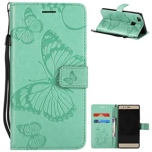 Embossing 3D Butterfly Leather Wallet Case for Huawei P9 Lite G9 Lite - Green