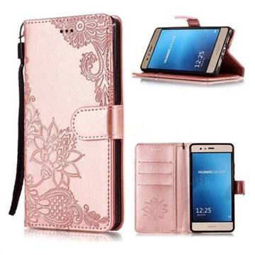 Intricate Embossing Lotus Mandala Flower Leather Wallet Case for Huawei P9 Lite G9 Lite - Rose Gold