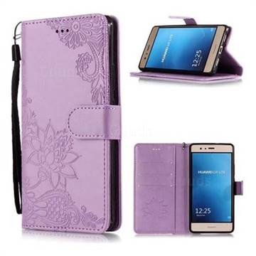 Intricate Embossing Lotus Mandala Flower Leather Wallet Case for Huawei P9 Lite G9 Lite - Purple