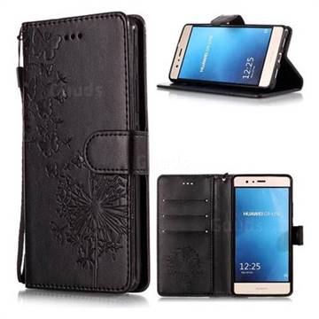 Intricate Embossing Dandelion Butterfly Leather Wallet Case for Huawei P9 Lite G9 Lite - Black