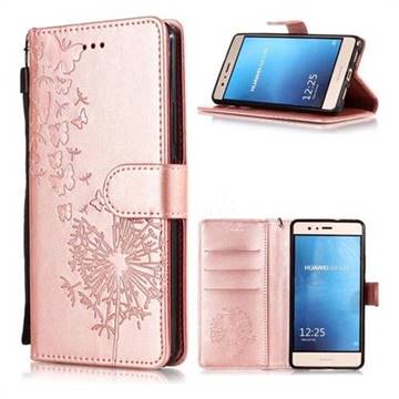 Intricate Embossing Dandelion Butterfly Leather Wallet Case for Huawei P9 Lite G9 Lite - Rose Gold