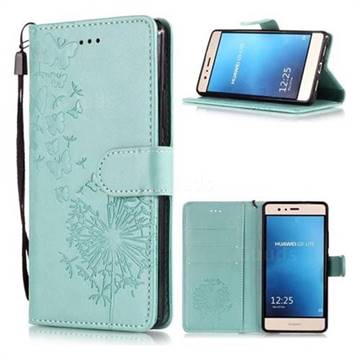 Intricate Embossing Dandelion Butterfly Leather Wallet Case for Huawei P9 Lite G9 Lite - Green