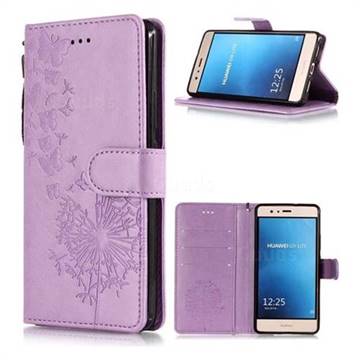 Intricate Embossing Dandelion Butterfly Leather Wallet Case for Huawei P9 Lite G9 Lite - Purple