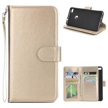 9 Card Photo Frame Smooth PU Leather Wallet Phone Case for Huawei P9 Lite G9 Lite - Golden