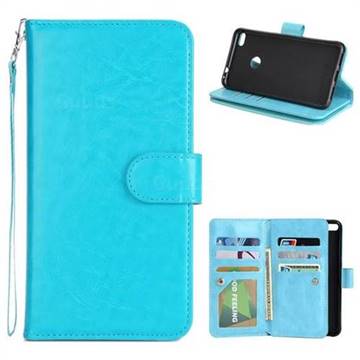 9 Card Photo Frame Smooth PU Leather Wallet Phone Case for Huawei P9 Lite G9 Lite - Blue