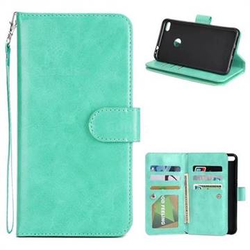 9 Card Photo Frame Smooth PU Leather Wallet Phone Case for Huawei P9 Lite G9 Lite - Mint Green