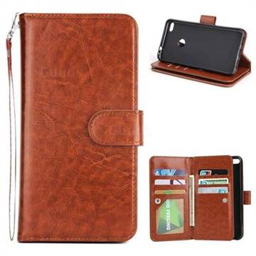 9 Card Photo Frame Smooth PU Leather Wallet Phone Case for Huawei P9 Lite G9 Lite - Brown