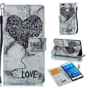 Marble Heart PU Leather Wallet Phone Case for Huawei P9 Lite G9 Lite - Black