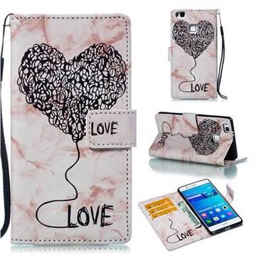 Marble Heart PU Leather Wallet Phone Case for Huawei P9 Lite G9 Lite - Purple